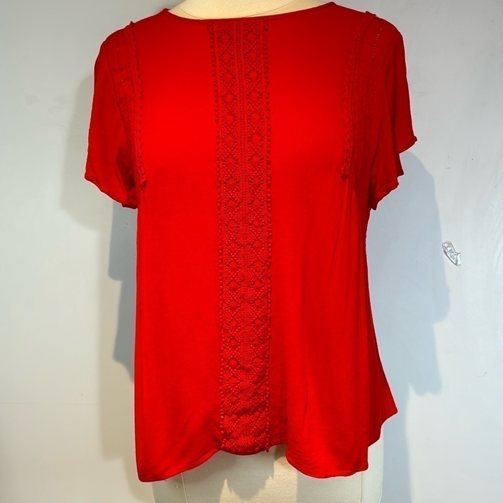 Allie Rose cherry red boho short sleeved blouse size medium